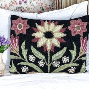 Peking Handicraft Floral Wool Tufted Punch Needle Decorative Throw Pillow